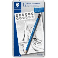 Staedtler Mars Lumograph, Crayons a  papier de tres haute qualite pour ecriture et dessin artistique, Boite en metal avec 12 cra