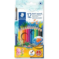 Staedtler Noris Aquarell, Crayons de couleur aquarellables avec systeme anti-casse, Utilisables a sec ou l'eau, etu