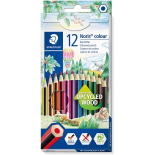 STAEDTLER - Noris Colour 185 - Etui Carton - Crayons de couleur - Assortiment 12 couleurs - Bois upcycle - â€Ž185 C12