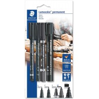 Staedtler Lumocolor - Blister 4 Marqueurs Permanents Noirs 310 Cds-9/ 318-9/ 348-9/ 350-9