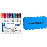 Staedtler Lumocolor 351, Marqueurs pour tableau blanc effacables a sec & Lumocolorwhiteboard 652 - Blister 1 Brosse 