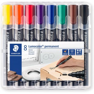 Staedtler 352 WP8 ST Lumocolor Set de 8 Feutres permanent pour surfaces pointe ogive 2 mm Lumineuses