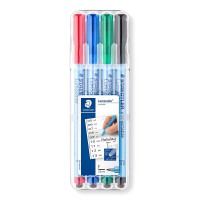 Staedtler Lumocolor Correctable, Feutres non-permanents a  pointe fine effacables a  sec, etui chevalet avec 4 feutres assortis,