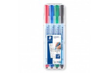 Staedtler Lumocolor Correctable, Feutres non-permanents a  pointe fine effacables a  sec, etui chevalet avec 4 feutres assortis,