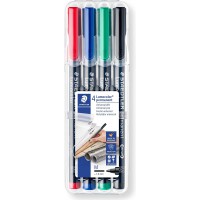 Staedtler Lumocolor 317, Feutres permanents a  pointe moyenne pour toutes les surfaces, Sans xylene ni toluene, Set de 4 couleur