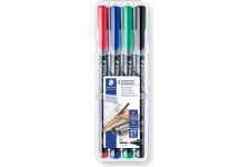 Staedtler Lumocolor 317, Feutres permanents a  pointe moyenne pour toutes les surfaces, Sans xylene ni toluene, Set de 4 couleur