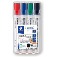 Staedtler 351 B WP4 ST Lumocolor Set de 4 Marqueurs pour tableau blanc effacable a  sec pointe biseautee 2 a  5 mm Couleurs Asso