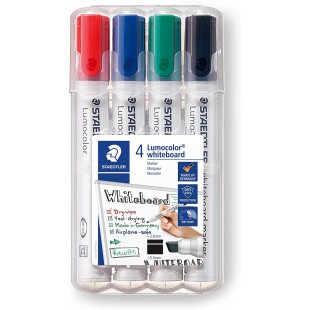 Staedtler 351 B WP4 ST Lumocolor Set de 4 Marqueurs pour tableau blanc effacable a  sec pointe biseautee 2 a  5 mm Couleurs Asso