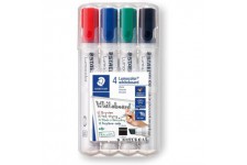 Staedtler 351 B WP4 ST Lumocolor Set de 4 Marqueurs pour tableau blanc effacable a  sec pointe biseautee 2 a  5 mm Couleurs Asso