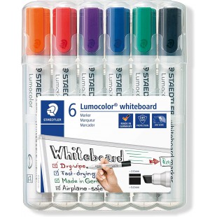 Staedtler 351 B WP6 ST Lumocolor Set de 6 Marqueurs pour tableau blanc effacable a  sec pointe biseautee 2 a  5 mm Couleurs Inte