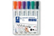 Staedtler 351 B WP6 ST Lumocolor Set de 6 Marqueurs pour tableau blanc effacable a  sec pointe biseautee 2 a  5 mm Couleurs Inte