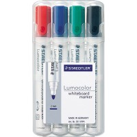 Staedtler 351 WP4 Lumocolor Marqueur pour tableau blanc, 4 pieces dans coffret aufstellbarer STAEDTLER, couleurs assorties Runds