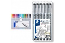 334 SB20 0.3 mm Triplus Fineliner Pen - (Pack of 20) & Pigment Liner, Feutres de dessin a  encre pigmentee noire infalsifiable, 