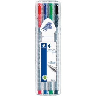 Triplus Fineliner 334 - Etui Chevalet Staedtler Box 4 Feutres Pointe Superfine 0,3 Mm Assortis