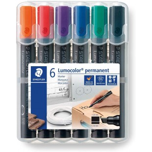 Lumocolor 350 - Etui Chevalet Staedtler Box 6 Marqueurs Permanents Pointe Biseau 2 a€ 5 Mm Assortis