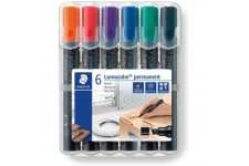 Lumocolor 350 - Etui Chevalet Staedtler Box 6 Marqueurs Permanents Pointe Biseau 2 a€ 5 Mm Assortis