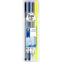 Staedtler Triplus Mobile Office, Trousse portative tout-en-un incluant fineliner, stylo-bille, porte-mine et surligneur, Pour ec