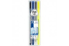 Staedtler Triplus Mobile Office, Trousse portative tout-en-un incluant fineliner, stylo-bille, porte-mine et surligneur, Pour ec