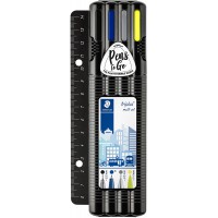 Staedtler Triplus Mobile Office, Trousse portative incluant fineliner, stylo-bille, porte-mine et surligneur, Pour e