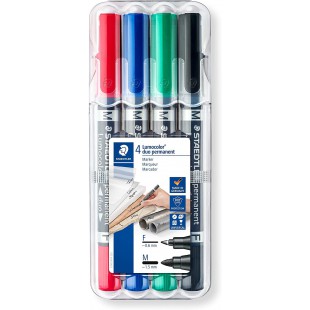 Staedtler Lumocolor 348, Feutres indelebiles a double pointe, Pointe moyenne de 1.5 mm et pointe fine de 0.6 mm, et