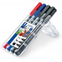 Staedtler Lumocolor Boite de 4 stylos permanents a  double extremite avec pointes et couleurs assorties, 348 SWP4