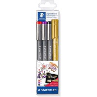 STAEDTLER 308 SWP3P Lot de 4 stylos a  pointe fine avec marqueur metallique Couleurs assorties