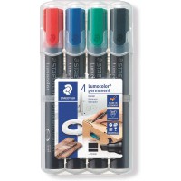 Staedtler 350 WP4 Etui de 4 Marqueurs permanents Pointe Biseau 2 a  5 mm Assortis