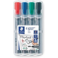 Staedtler Lumocolor Flipchart, Marqueurs pour tableau papier, Pointe moyenne de 2 mm, etui chevalet avec 4 couleurs assorties, 3