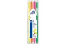 Staedtler Triplus Highlighter, Feutres surligneurs fluorescents a  pointe ogive de 1-4 mm, etui chevalet avec 4 surligneurs asso