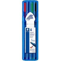 Staedtler Triplus Ballpoint, Stylos-bille triangulaires a  pointe moyenne, etui chevalet avec 4 couleurs lumineuses assorties, 4
