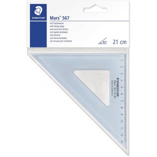 Staedtler 567 21-45 Mars, equerre Scolaire de 21 Cm 45°/45° en Plastique Bleu Transparent, sous Pochette Plastique