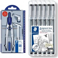 Staedtler Noris 550, Compas scolaire de precision a  reglage rapide et micrometrique, avec adaptateur et rallonge & Pigment Line