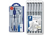 Staedtler Noris 550, Compas scolaire de precision a  reglage rapide et micrometrique, avec adaptateur et rallonge & Pigment Line