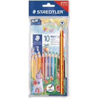 Staedtler 61 SET8 Pack de 10 Crayons de couleur triangulaires Gros module + Taille crayon + 1 Crayons de couleur
