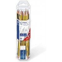 Staedtler Noris 120, Crayons a  papier HB de haute qualite, Pot en plastique avec une gomme Mars Plastic offerte, 61 120P1
