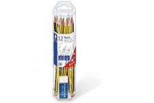 Staedtler Noris 120, Crayons a  papier HB de haute qualite, Pot en plastique avec une gomme Mars Plastic offerte, 61 120P1