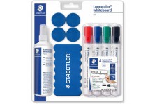 Lumocolor Whiteboard Set 613 - Set De 1 etui 4 Marqueurs 351 Wp4 + 1 Brosse Magnetique 652 + 1 Spray De Nettoyage 681 + 4 Aimant