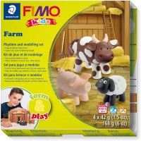 Staedtler FIMO Kids, Coffret Form & Play "Ferme" avec 4 pains assortis de pate FIMO extra-souple de 42 grammes, 1 outil de model