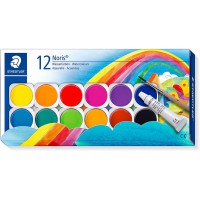 Staedtler Noris 888, Palette de peinture aquarelle de haute qualite, Boite de 12 pastilles aquarelles avec 1 tube de