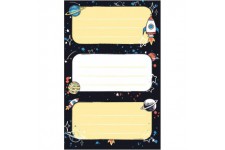 50034321 Lot de 3 planches de 3 etiquettes autocollantes pour livres Motif espace