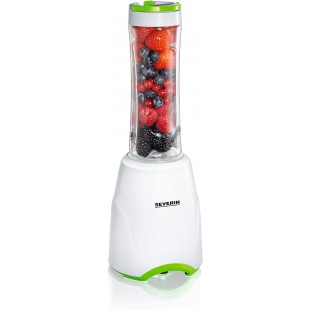 SEVERIN Smoothie Mix & Go, 600 ml, env. 300 W, Inclus : 2 Recipients a  Boisson avec Couvercle, SM 3735, Blanc/Vert 