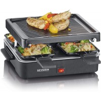 SEVERIN Raclette Gril 4 pers., Compacte, Plaque Anti-adhesive 21 X 21 cm, Inclus 4 Poelons, Revetement Anti-adhesif, Noir, RG 23