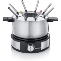 Severin Fondue Crepiere 2 en 1, Inclus 8 fourchettes a  fondue, spatule a  crepe et repartiteur de pate, Inox/Noir, FO 2471