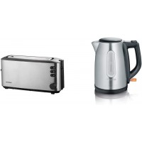SEVERIN Grille-Pain Automatique, 1 Fente Longue, Jusqu'a  2 Tranches, 1 000 W, AT 2515, Inox/Noir & Bouilloire Large Ouverture 1