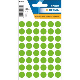 Herma 1865 etiquettes a usages multiples, durch Couteau 12 mm Rondes, papier, 240 Pieces Vert/mat