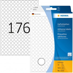 Herma 2210 etiquettes universelles diametre 8 mm 5632 pieces Blanc