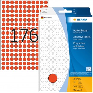 Herma 2212 etiquettes universelles diametre 8 mm 5632 pieces Rouge