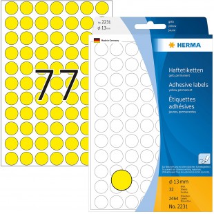 Herma 2231 etiquettes universelles diametre 13 mm 2464 pieces Jaune