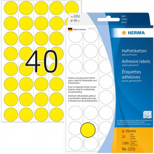Herma 2251 etiquettes universelles support perfore diametre 19 mm 1280 pieces Jaune