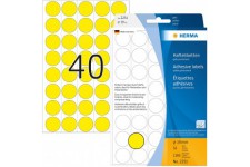Herma 2251 etiquettes universelles support perfore diametre 19 mm 1280 pieces Jaune